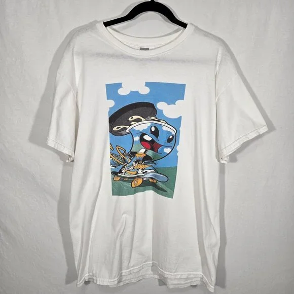 RARE Vintage 90's GILDAN Y2K Ice Cream Carton Skateboard WHITE T-Shirt Size L. - Picture 3 of 17